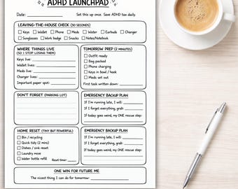 ADHD Launchpad チェックリスト | デイリールーティンプランナー（デジタルダウンロード）
