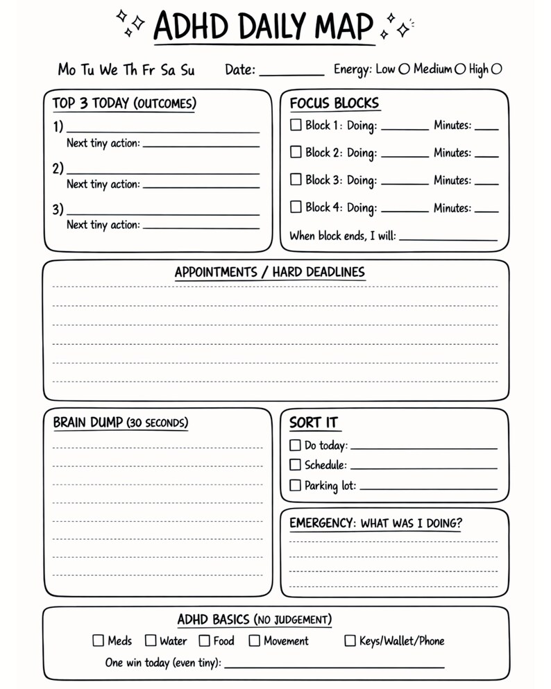 ADHD Daily Planner | Focus Blocks, Brain Dump (digital Download) - Etsy