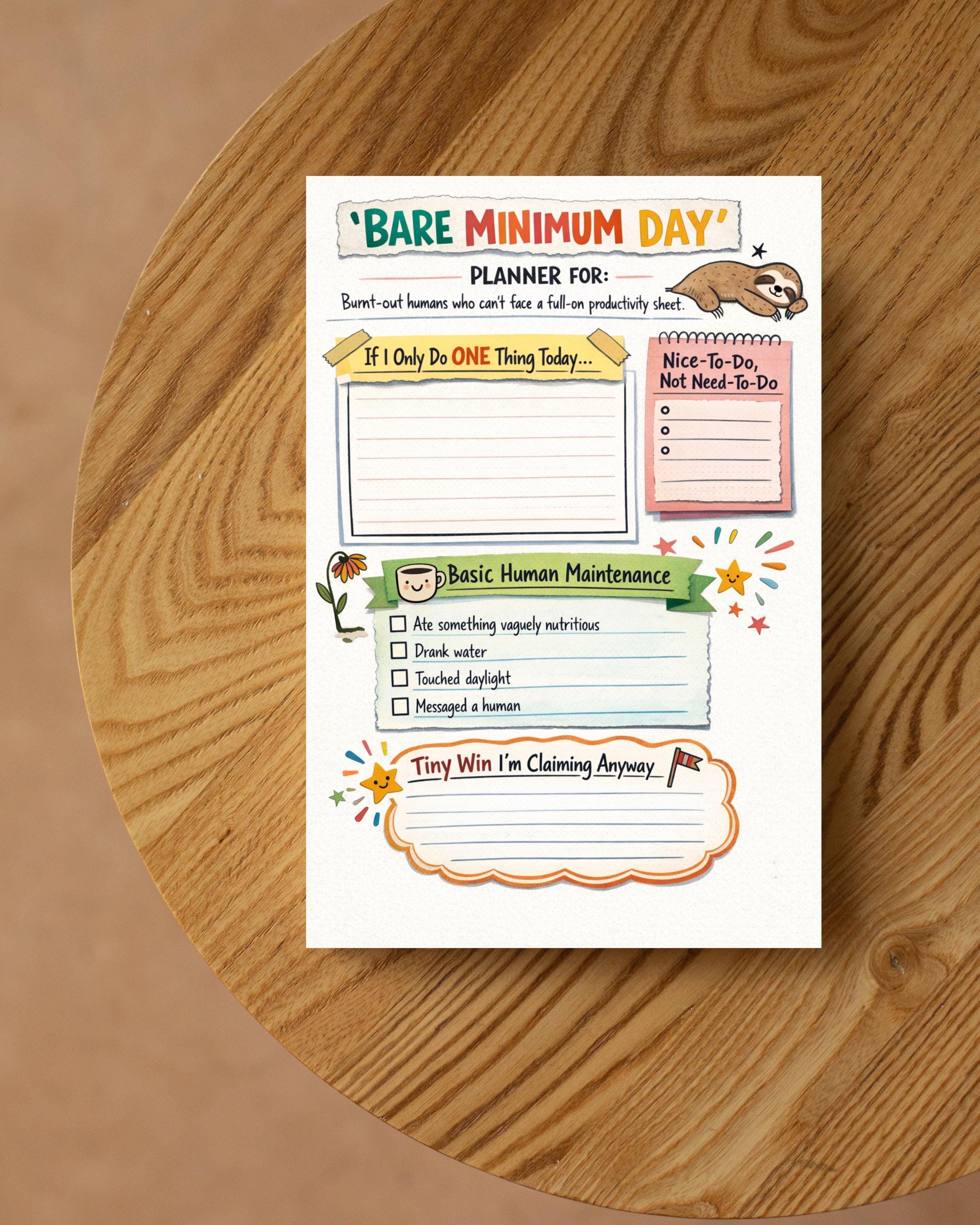 Minimum Day Week Bare Minimum Day Planner Printable, Burnout Self-care Checklist (A4/A5 ...