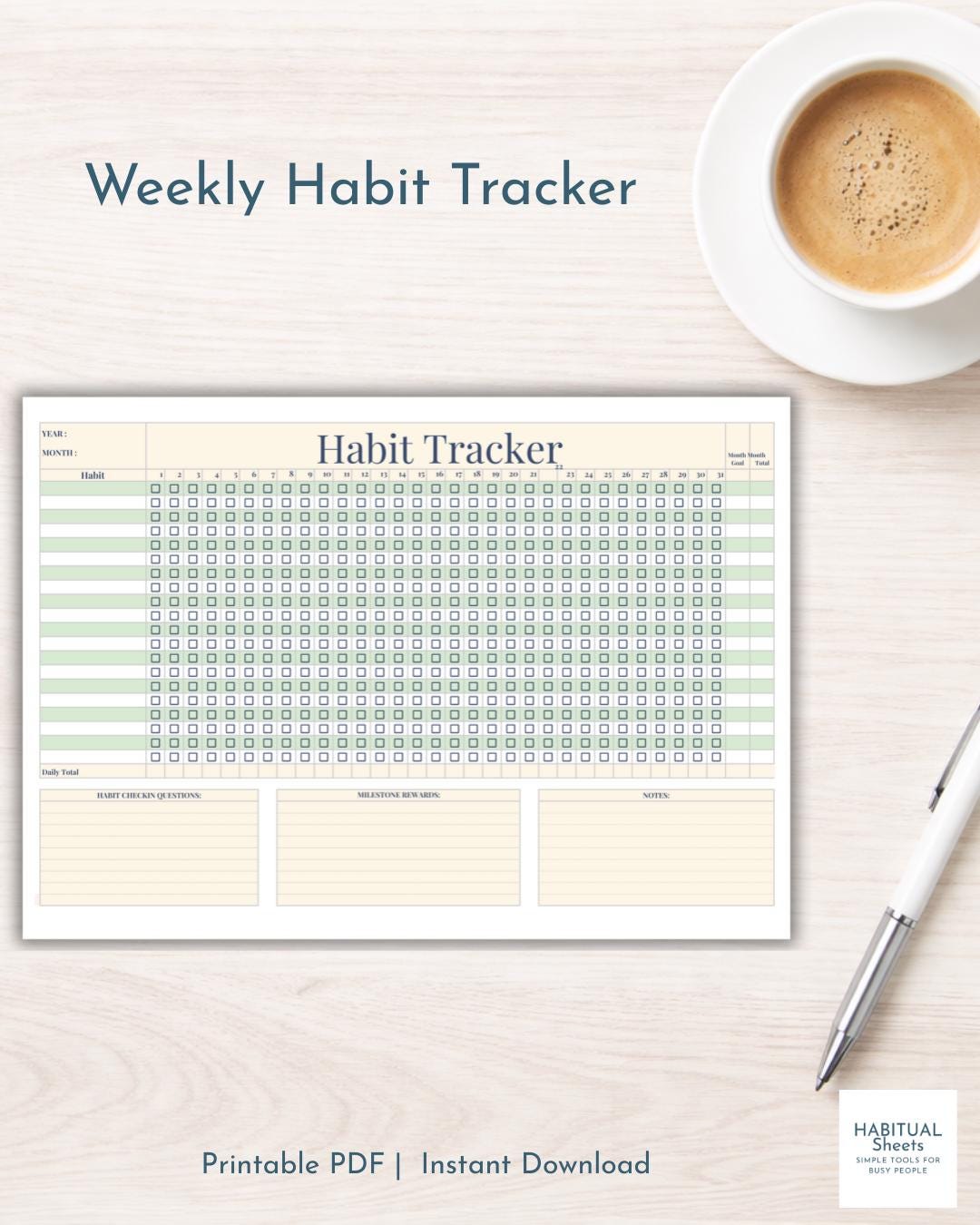 Weekly Habit Tracker Printable | Minimalist Routine Planner (PDF, Excel ...