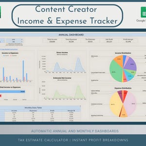 Content Creator Income Expense Tracker Spreadsheet (Google Sheets, Excel)