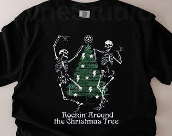 Goth Christmas Skeleton Graphic Tee, Spooky Xmas Shirt