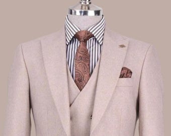 Beige Three-Piece Suit – Wedding, Prom, or Formal Occasion Men’s Outfit