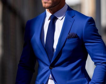 Royal Blue Two Piece Suit for Men, Slim Fit Groom Tuxedo, Formal Prom Outfit