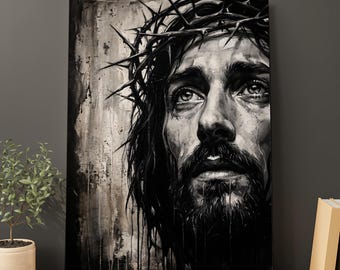 Jesus Crown of Thorns Wall Art Printable, Emotional Jesus Portrait, Powerful Christian Art, Religious Decor, Digital Download
