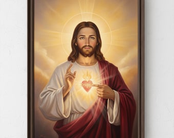 Christian Canvas Wall Art – Sacred Heart of Jesus – Catholic Faith Wall Decor – Jesus Sacred Heart Canvas – Religious Christian Home Decor