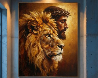 Christian Canvas Wall Art – Jesus Lion of Judah – Bible Inspired Faith Wall Decor – Christian Home Decor – Scripture Religious Canvas