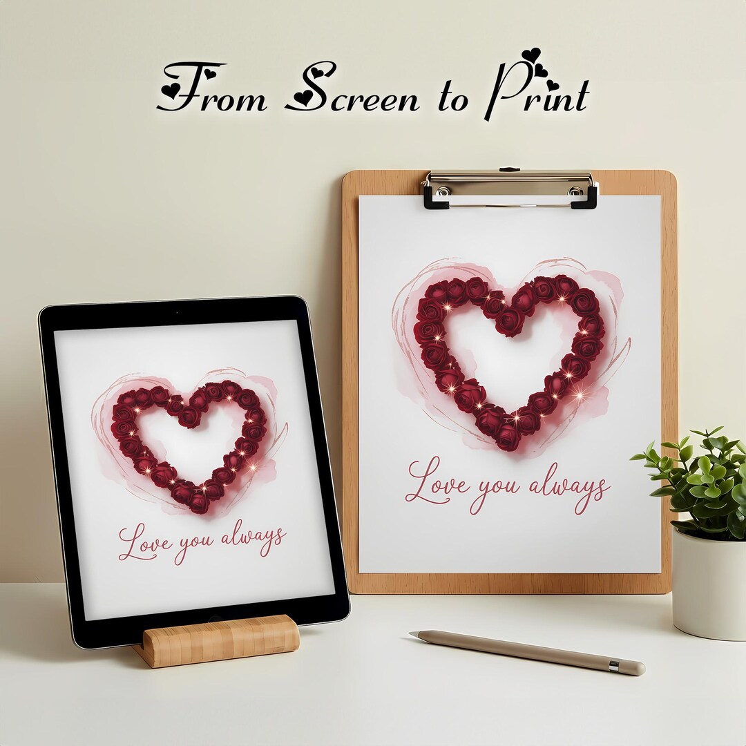 Rose Heart Love Wall Art Printable, Love You Always Romantic Quote ...