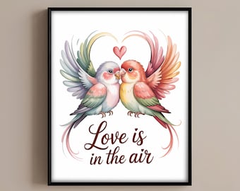 Love Birds Valentine Print, Romantic Couple Art (Digital Download)