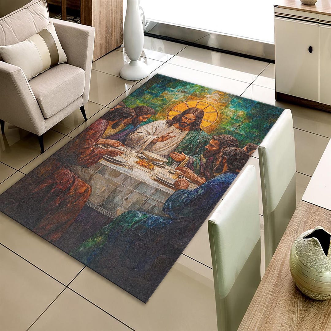 Tuft Rug Jesus Last Supper Rug, Oil Painting Style Art, Christian Home Decor, Sacred ...