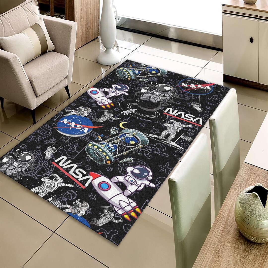 Science Print Rugs Astronaut Doodle Art Rug, Rocket Ship Space Decor, Kids Room Carpet ...