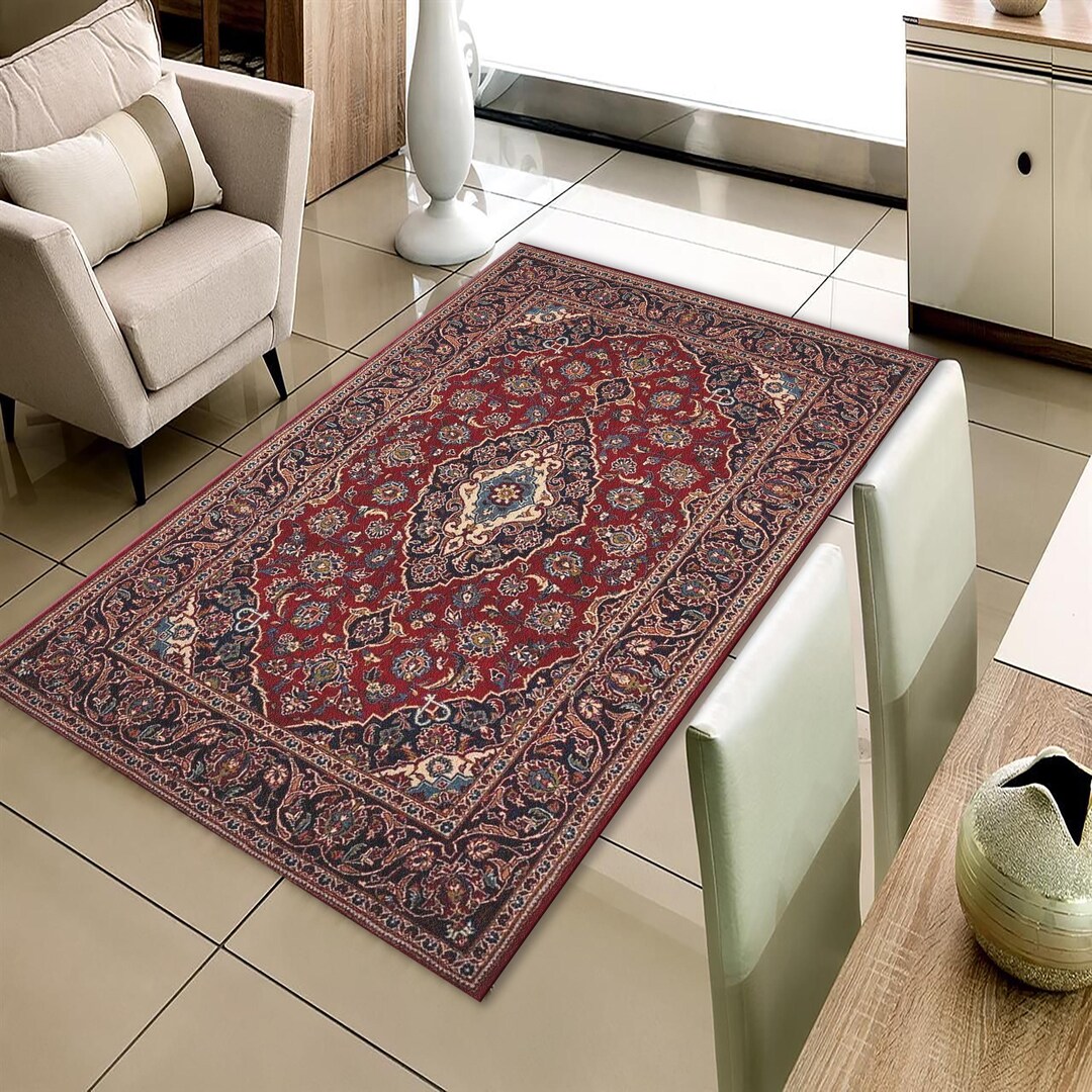 Traditional Persian Style Rug, Red and Navy Medallion Area Rug, Classic ...