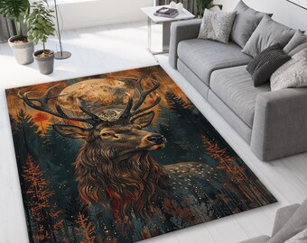 Deer Rug, Animal Design Rug, Christmas Deer Decor, Rustic Decor,Animal Rug,Nature Rug,Area Rug,Vintage Style,Forest Wildlife Interior Design