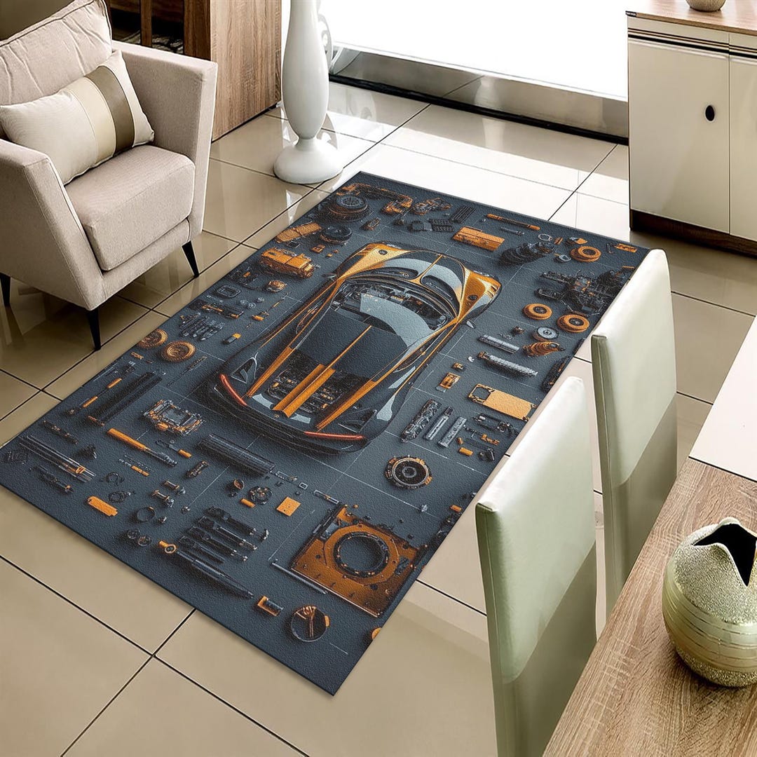 Supercar Concept Design Rug, Hypercar Blueprint Rug, Garage Studio Area ...