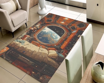 Space Station Interior Rug, Sci-Fi Bedroom Decor, NASA Aesthetic Area Rug, Gift for Space Lovers & Astronomers, Washable Rug, Non - Slip Rug