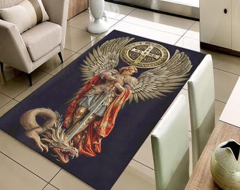 Archangel Michael Religious Rug, Saint Michael Christian Carpet