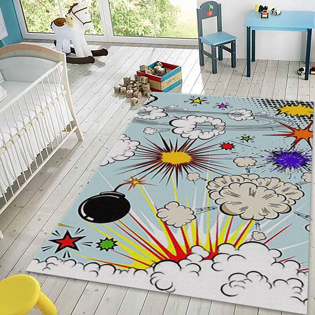 Colorful Comic Book Rug, Pop Art Rug, Colorful Comic Book Style Carpet ...