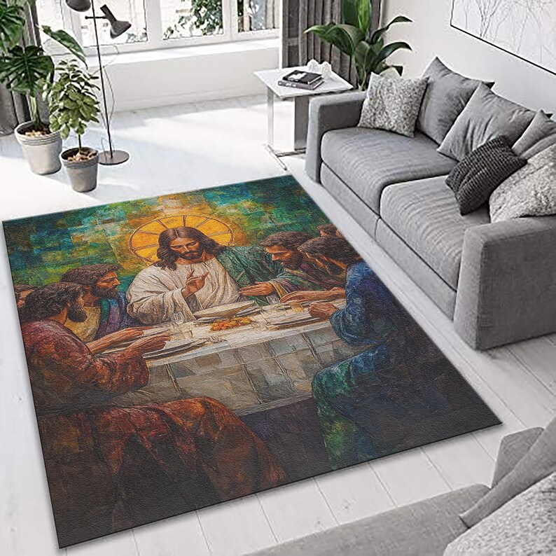 Jesus Rugs Graphics Last Supper Rug, Oil Painting Style Art, Christian Home Decor, Sacred ...