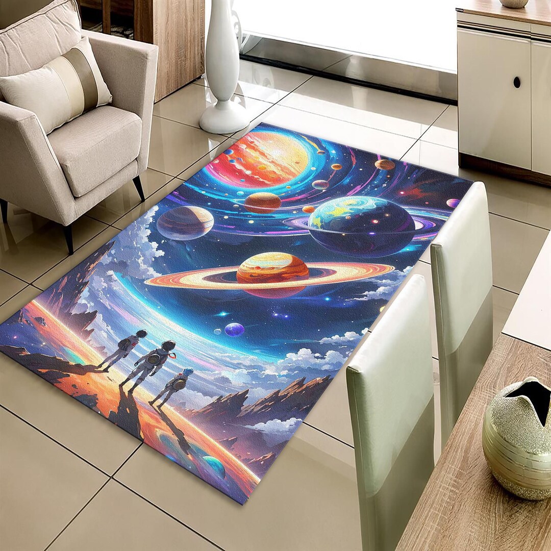 Vibrant Planet Rug, Sci Fi Space Decor, Neon Cosmic Art, Maximalist ...