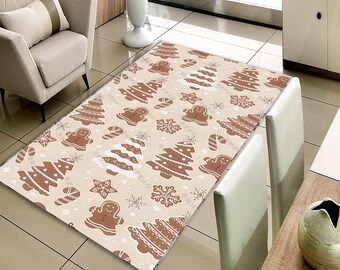 Gingerbread Man Christmas Rug, Neutral Cookie Pattern, Cozy Winter Decor, Farmhouse Holiday Sweets, Minimalist Christmas Rug, Washable Rug