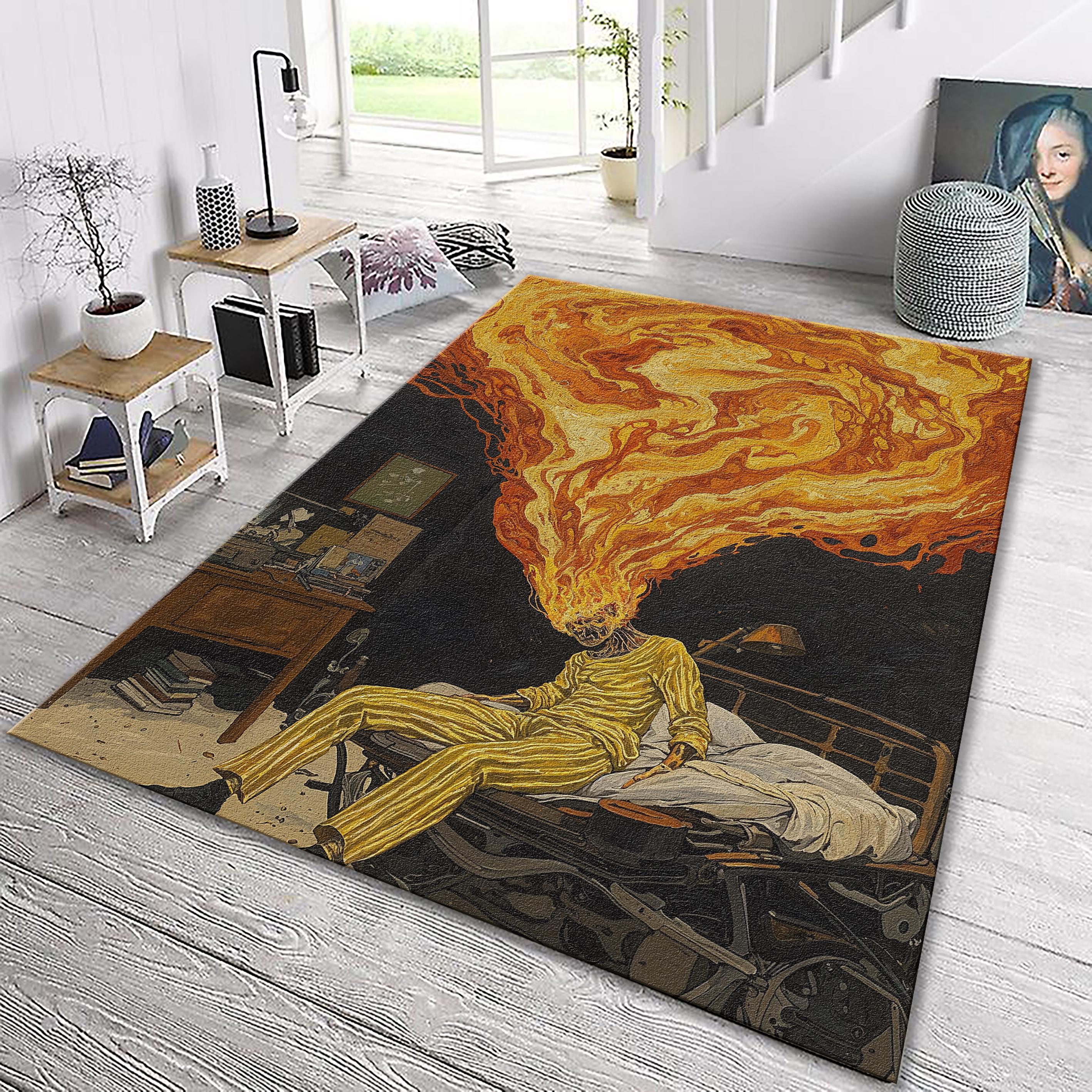 Gothic Decor Rug, Surreal Art Print Carpet, Abstract Fire Flame Area ...