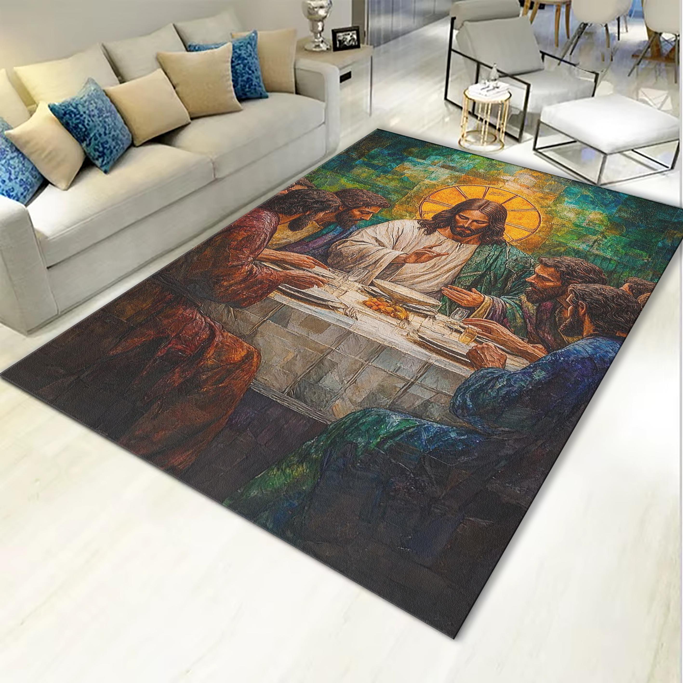 Jesus Rugs Graphics Last Supper Rug, Oil Painting Style Art, Christian Home Decor, Sacred ...