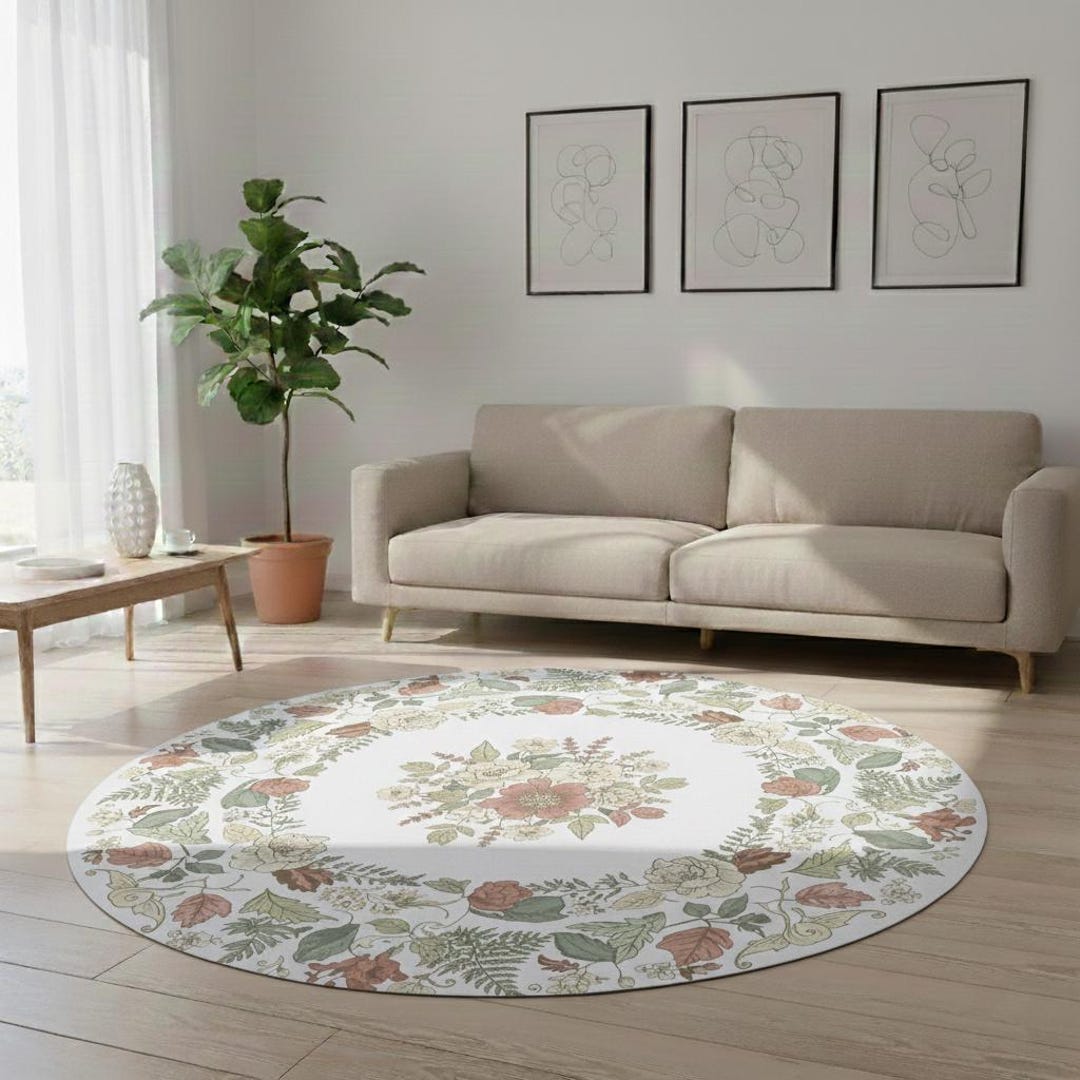Antique Botanical Wreath Rug, Vintage Floral Round Floor Mat,washable ...