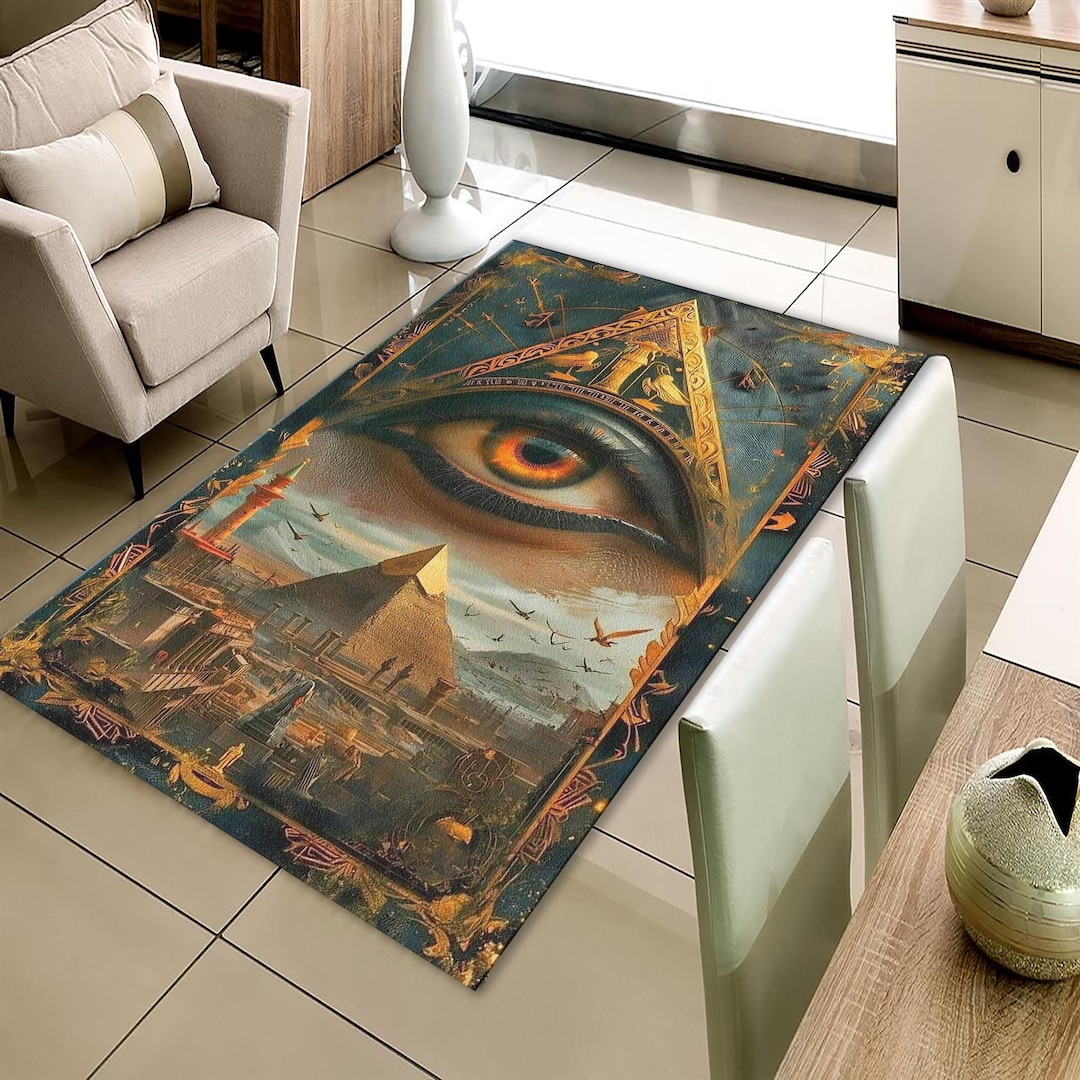 Egyptian Hieroglyphics Rug, Ancient Egypt Print Carpet, Brown and Gold ...