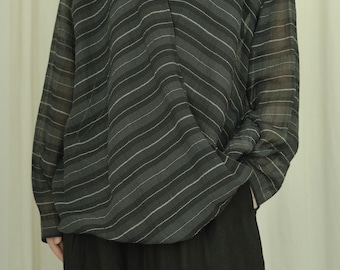 Issey Miyake Permanente PE1997 - Chemise portefeuille en lin à rayures transparentes