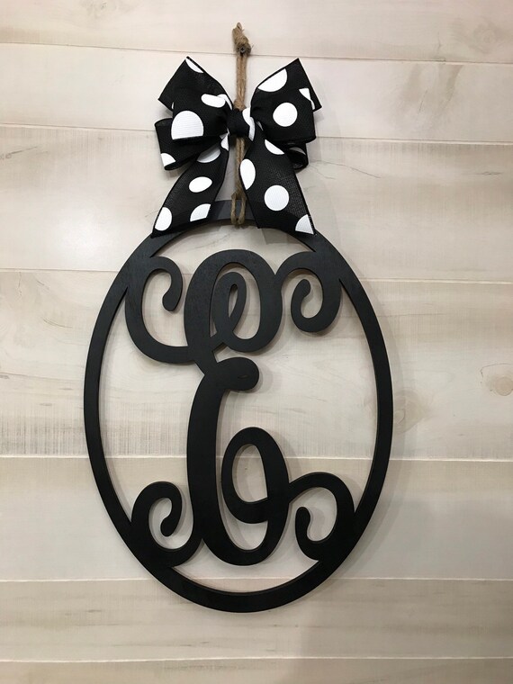 Wood Monogram Oval Door Hanger Vine Letter Wall Decor Etsy