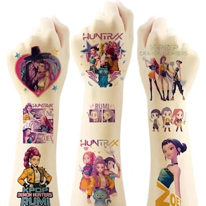 Kpop demon hunters Temporary Tattoos , 4 sheets, dozens of designs, Idol Huntrx,Saja Boys,Jinwoo,Rumi,Tiger Decal Temporary Tattoos