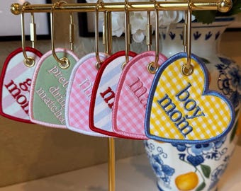 Custom Embroidered Heart Bag Charm | Personalized Text, Initial, Phrase Tag
