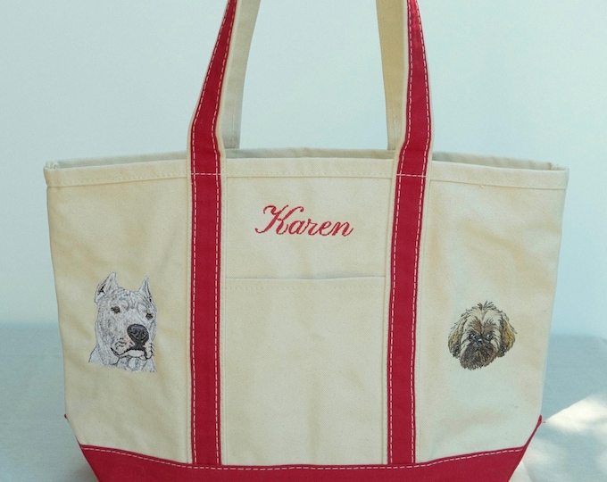 Featured listing image: Embroidered Pet Portrait Tote Bag | Personalized Canvas Dog Mom Gift