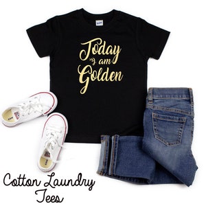 Today I am Golden Birthday girls SHORT sleeve black tee with stunning metallic gold [not vinyl] birthday tee shirt for any age,I am Golden