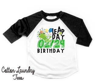 Leap Day Birthday, Leap Year, birthday 02/29, February 29 leap year, Leap Year Birthday tee, tees and tops, kids shirt, unisex raglan, frog