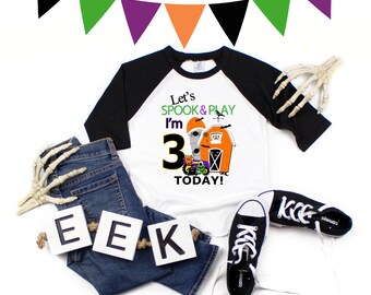 Halloween birthday - Halloween -monster theme birthday - baseball raglan style "Lets Spook and Play" Any age - Spooky - tops and tees