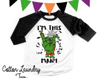 I'm This Many - 2nd Birthday - Halloween Birthday - gender neutral - Second Birthday - TWO year old - Globin Hand - Halloween Birthday shirt