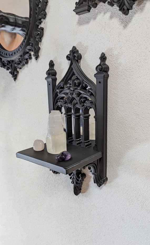 Gothic Mirror Shelf, Witchy Crystal Display Wall Nook