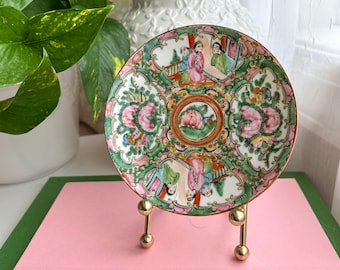 Vintage Chinese Rose Medallion Porcelain Pink Blue Floral Saucer Plate