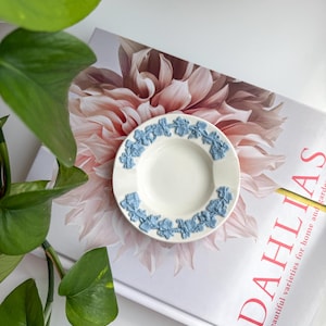 Vintage Wedgwood Blue Embossed Queensware Ashtray Trinket Dish with Grapevine