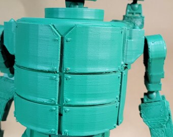 Figura personalizada de robot de guerra blindado de 28 cm de altura pintada en verde militar.