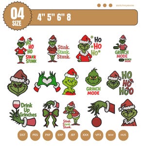 Paquete de diseños de bordado navideño del Grinch / 19 patrones festivos (Descarga instantánea)