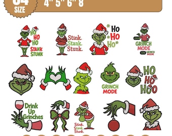 Grinch Christmas Embroidery Design Bundle | 19 Festive Patterns (Instant Download)