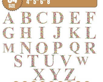 Floral Alphabet Embroidery Designs, Font Pattern (Instant Download)