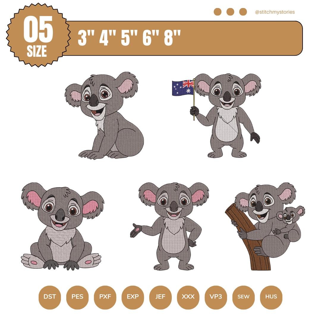 Koala Machine Embroidery Design Cute Forest Animals Instant Download ...
