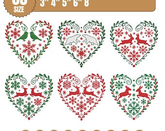 Christmas Heart Embroidery Design | Deer & Snowflake (Digital Download)