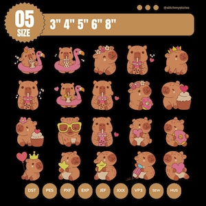 Lot de motifs de broderie Capybara | Broderie machine animaux kawaii (fichier numérique)