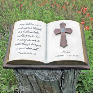 Personalized Christian Bible with Cross & Scripture Cremation Urn – Unique Artistic Ceramic Book Sculpture for Memorializing Loved Ones