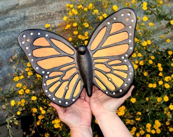 Monarch Butterfly Cremation Urn, Artistic Ceramic Sculpture- Large Unique Personalized Decorative Funeral Urns for Human Ashes