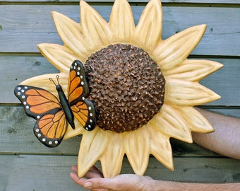 Sunflower & Butterfly Cremation Urn- Handmade Funeral Urns for Human Ashes, Artistic Ceramic Sculpture Large Unique Personalized Decorative